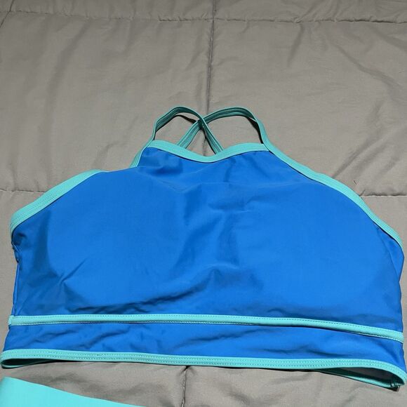 Blooming Jelly Blue Colorblock High Waist 2 Piece Padded Bikini Swimsuit Size XL - Picture 2 of 8